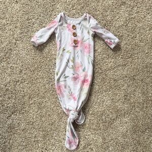 Caden Lane Pink & Green Floral Knot Baby Gown